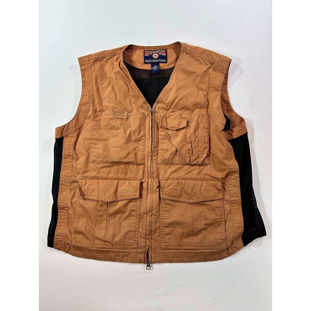 Duluth Trading Co Mens Utility Vest Brown Mesh Cargo Pockets Size L Full Zip